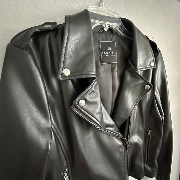 Bagatelle Black Faux Leather Moto Jacket Women's Large - Picture 5 of 15